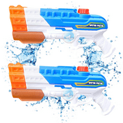 2 Pack Electric Water Gun for Adults Kids, Powerful Automatic Squirt Gun, High Powered Shooting 100+ Times, Long Range 28-32 FT, Auto Water Blaster, Pool Outdoor Toy Game(Transparent Blue+Blue)
